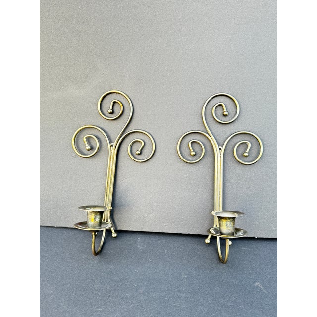 Mid-Century Modern Mid Century Modern Brass or Brass Plated Sconces With Spiral Motifs For Sale - Image 3 of 3