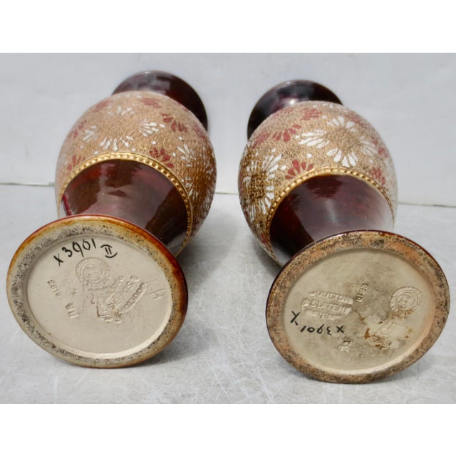 Late 19th Century Antique Victorian Royal Doulton Vases Circa 1880, Set of 2 For Sale - Image 5 of 8