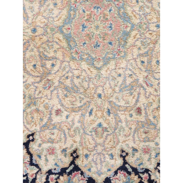 Mid 20th Century Semi-Antique Kerman Carpet, Handmade Persian Wool Rug, Navy, Ivory, Blue, Pink For Sale - Image 5 of 12