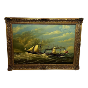 Historic Ss Great Britain Steamship Large Gilt Framed Marine Oil on Panel C1970's Signed Salvatore Colacicco