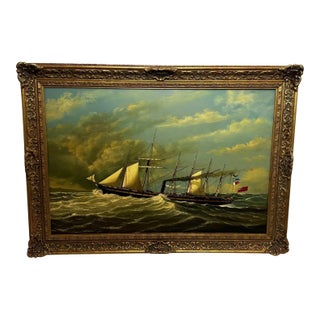 Nautical Ss Great Britain Steamship Large Gilt Framed Marine Oil on Panel Painting Signed Salvatore Colacicco For Sale