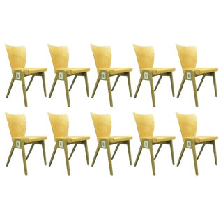 Mid-Century Plywood Dining & Stacking Chairs from Kaderer München, 1950s, Set of 10 For Sale