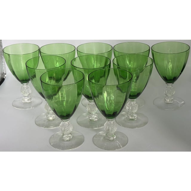 Antique Cambridge Aurora Green Optic Water Goblets - Set of 10 For Sale - Image 9 of 17