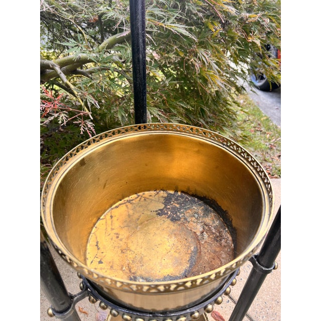Metal Vintage Theodore Alexander Regency Stacked Brass Jardiniere Plant Stand With Brass Koi Dolphin Feet For Sale - Image 7 of 8