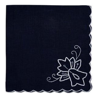 Deborah Rhodes Lotus Corner Napkin, Navy, Set of 4 For Sale