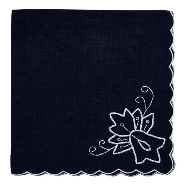 Deborah Rhodes Lotus Corner Napkin, Navy, Set of 4 For Sale