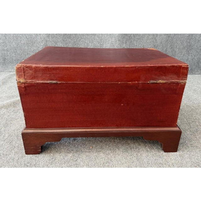 Mid 20th Century Red Leather Trunk on Wooden Stand For Sale In Raleigh - Image 6 of 16