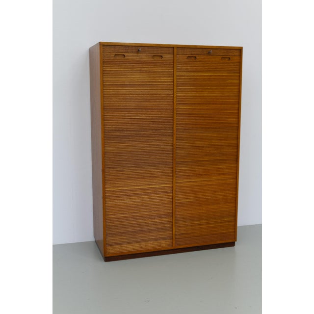 Danish Art Deco Oak Double Tambour Archive Cabinet, 1930s. Stunning filing cabinet in solid and veneered Nordic oak with...