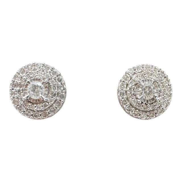 Diamond Halo Stud Earrings 10k White Gold 0.50ctw Gh Si2 I1 New For Sale
