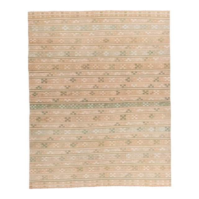 Vintage Circa 1940 Tan Turkish Kilim Flatweave Rug 7ft 2in X 9ft For Sale
