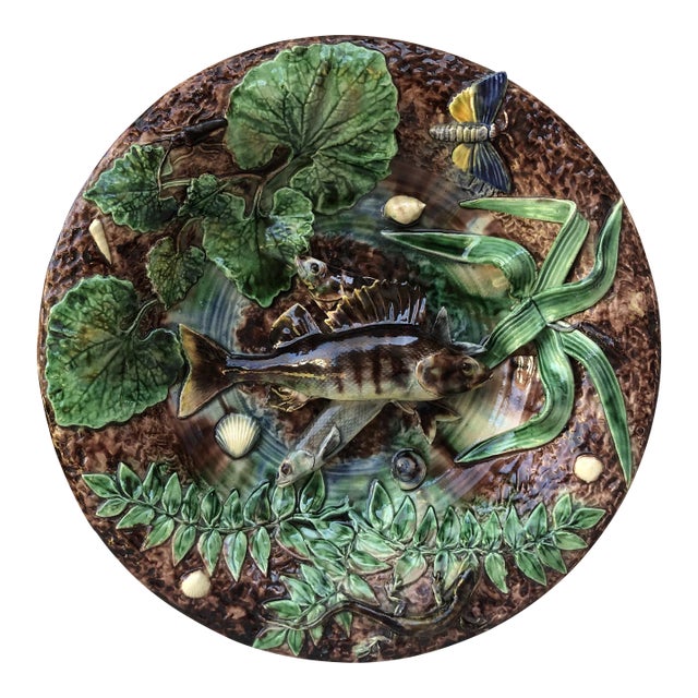 19th Century Majolica Palissy Fishs Wall Platter by Victor Barbizet For Sale