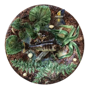 19th Century Majolica Palissy Fishs Wall Platter by Victor Barbizet