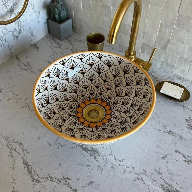 Moroccan Ceramic Sink for Bathroom Handmade For Sale - Image 4 of 6