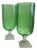 Pair of Hand Blown Green Glass Hurricanes With Etched Leaf Design For Sale