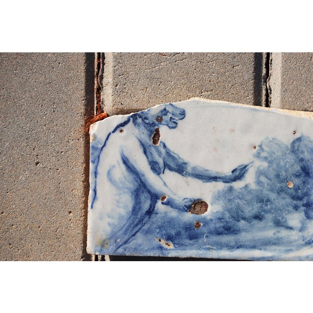 18th Century 18th Century Portuguese Tile Mythical Creature Fragment Blue & White Antique Hand Painted For Sale - Image 5 of 6