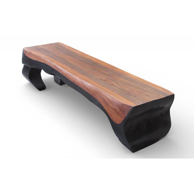 2010s 70" Long Hand Carved Modern Sculptural Bench in Ebony & Brown For Sale - Image 5 of 7