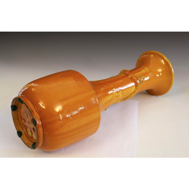 1930s Vintage Awaji Pottery Dragon Vase Japanese Arts Crafts Yellow Monochrome 18" For Sale - Image 5 of 9