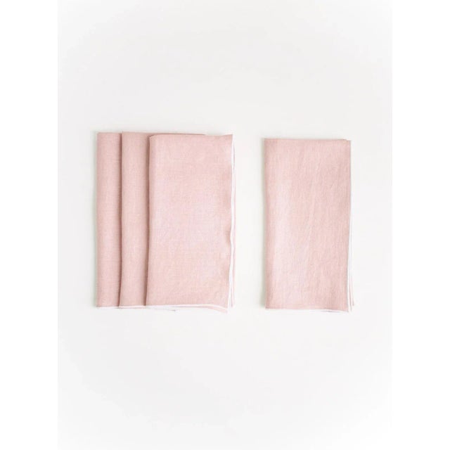 Rosewater with White Trim Linen Napkin - Set of 6 For Sale - Image 4 of 5