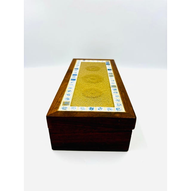 Georges Briard Mid 20th Century Georges Briard Regalia MCM Teak Wood Box W Mosaic Tile & Glass Inset Top For Sale - Image 4 of 12