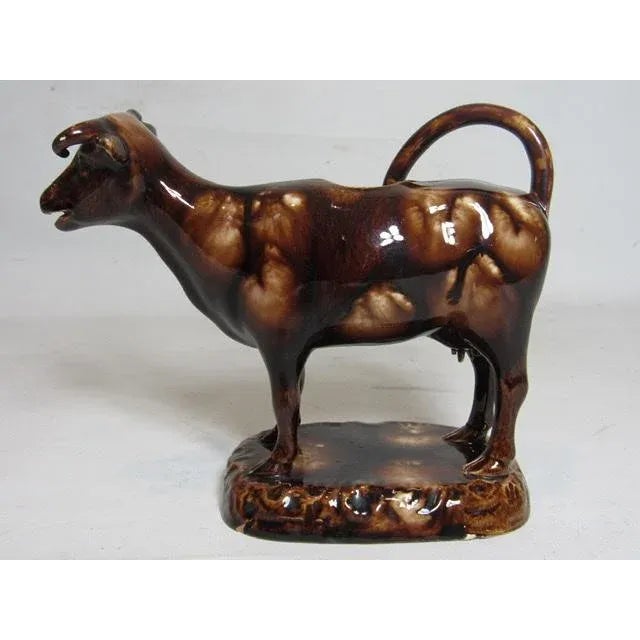 Staffordshire Brown Glazed English Staffordshire Cow Creamer For Sale - Image 4 of 13