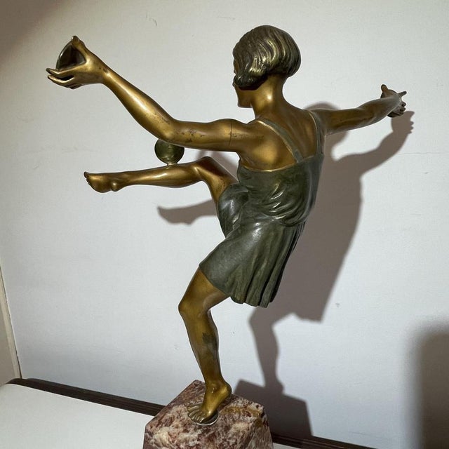Metal Leonildo Giannoni, Art Deco Nude Dancer with Discs, 1930s, Polychrome Bronze For Sale - Image 7 of 12