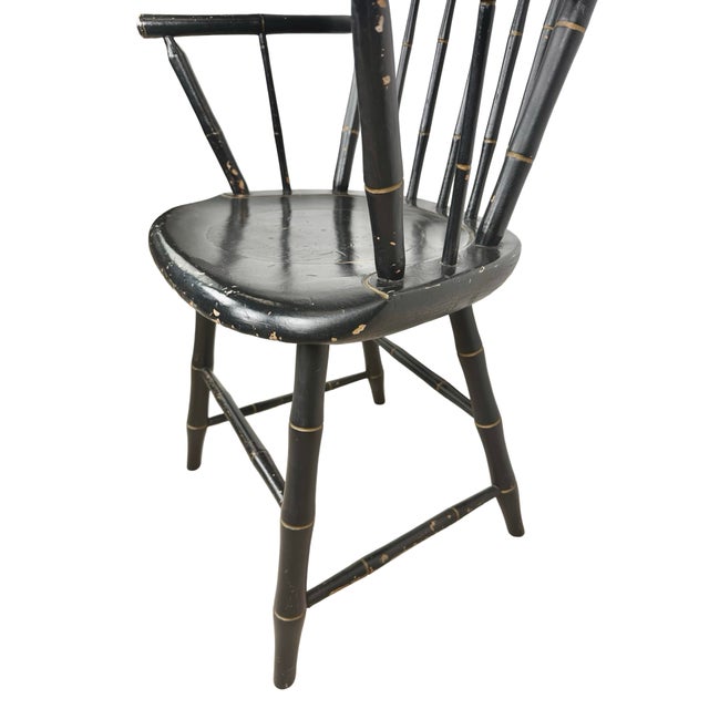 Vintage Black Painted Windsor-Style Armchair With Gold Pinstriping and Tablet Back For Sale - Image 9 of 12