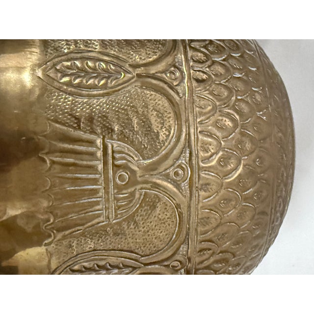 Hollywood Regency Mid 20th Centry Hammered Solid Brass Vase Hand Carved Decor Ornate For Sale - Image 3 of 11