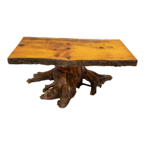 Mid-Century Rustic Live Edge Pine and Rootwood Coffee Table