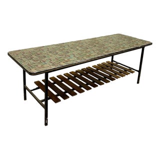 Mid-Century Mosaic-Effect Formica Coffee Table with Slatted Shelf, 1960s For Sale