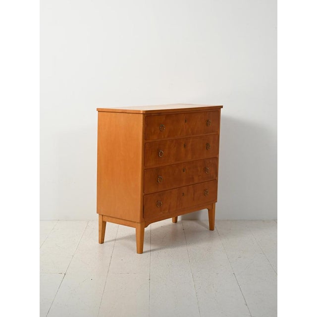 Scandinavian Birch Chest of Drawers with Brass Handles, 1950s For Sale - Image 3 of 11
