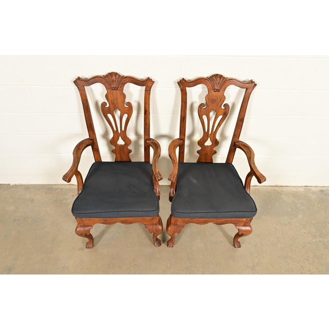 1980s Henredon Georgian Carved Solid Oak Armchairs, Pair For Sale - Image 5 of 16