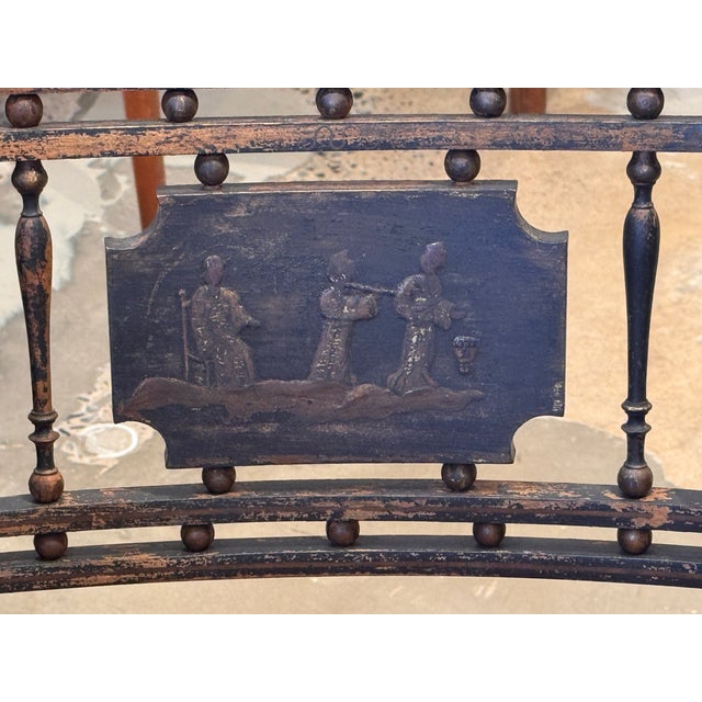 19th Century Regency Ebonized Armchair With Painted Back Panel For Sale - Image 9 of 14