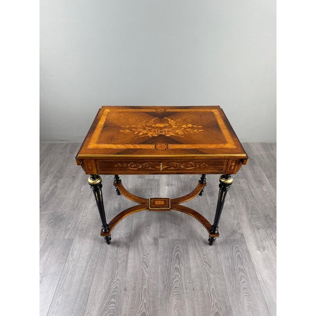 19th Century Napoleon III Marquetry Writing Table For Sale - Image 6 of 13