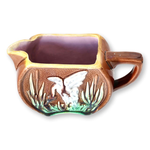 English Majolica Aesthetic Movement Creamer W/Crane For Sale In Los Angeles - Image 6 of 6