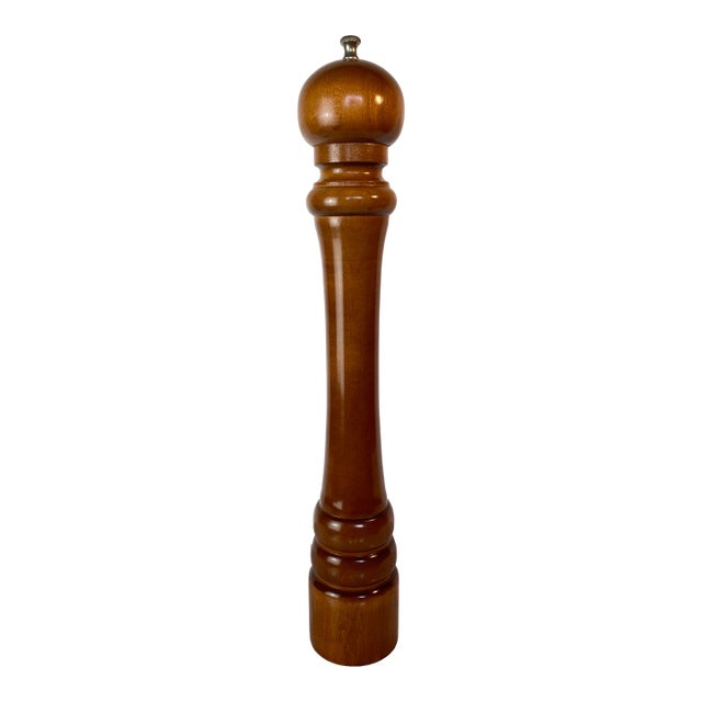 Large Vintage Walnut-Stained Hardwood Pepper Mill, 18” — Professional Series Made in Usa For Sale