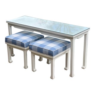 1980s Ming Style Console/Sofa Table and Matching Benches in Serena & Lily For Sale