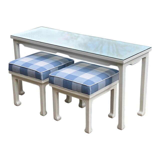 1980s Ming Style Console/Sofa Table and Matching Benches in Serena & Lily For Sale