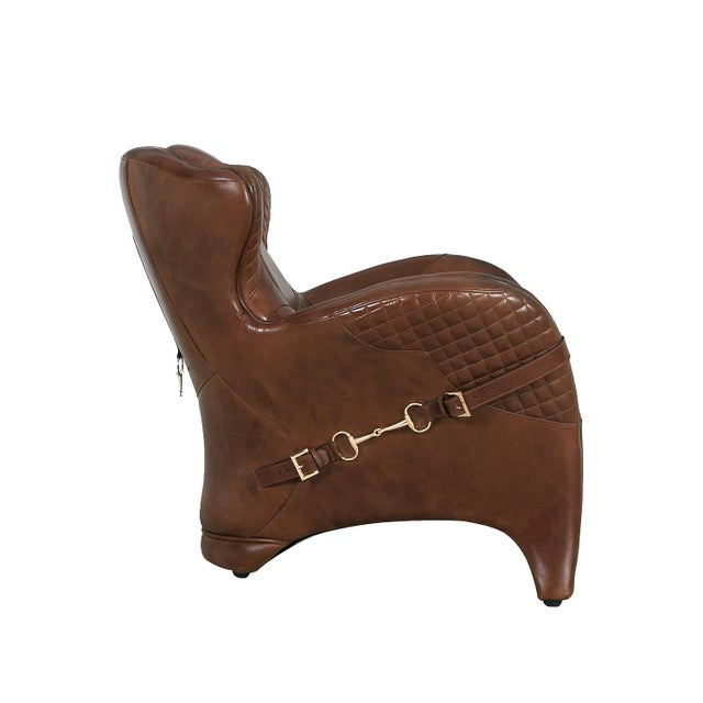 Modern Pasargad Home Aspen Top Grain Leather Wing Chair, Brown For Sale - Image 3 of 10