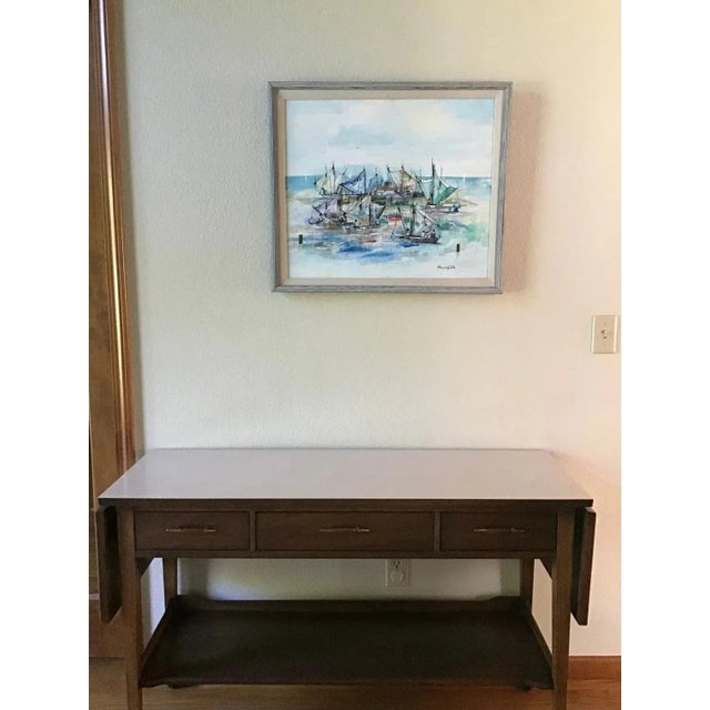 Blue 1980s Original Haitian Sailboats Oil Painting by Michel Valestin For Sale - Image 8 of 11