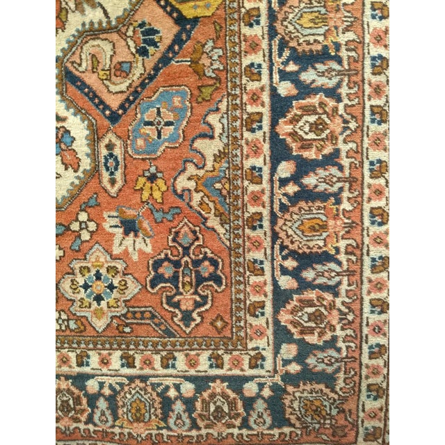 Cream Vintage Persian Tabriz Area Rug, Handwoven Heriz Serapi Geometric Pattern, Ivory & Red, 5’ X 6’ For Sale - Image 8 of 11