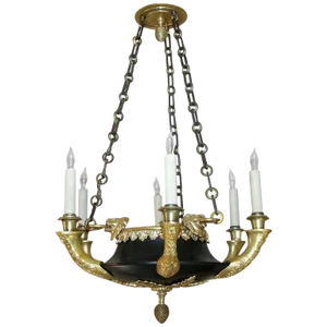 French Empire Doré Bronze Lion Chandelier