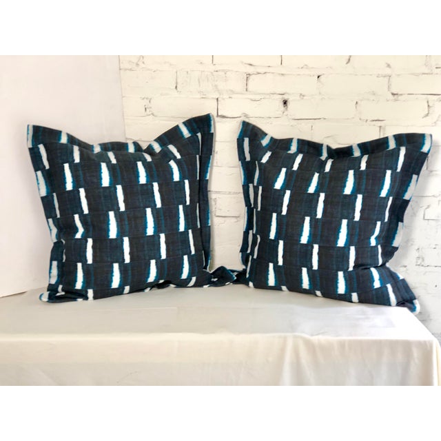 24” Indigo Dyed Linen Pillows by Jim Thompson - a Pair For Sale - Image 4 of 10