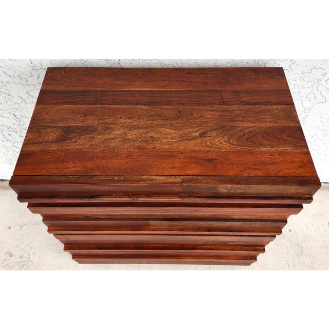 Wood 3 Piece MCM Solid Exotic Wood Bachelor Chest & Nightstands Bedroom Suite For Sale - Image 7 of 18