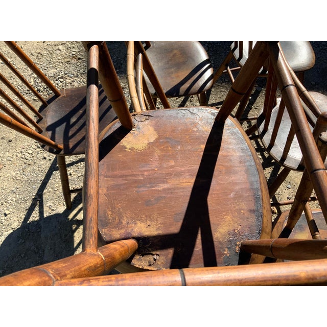 Auburn Set of Eight 19th Century Plank Seat Farm Chairs For Sale - Image 8 of 12