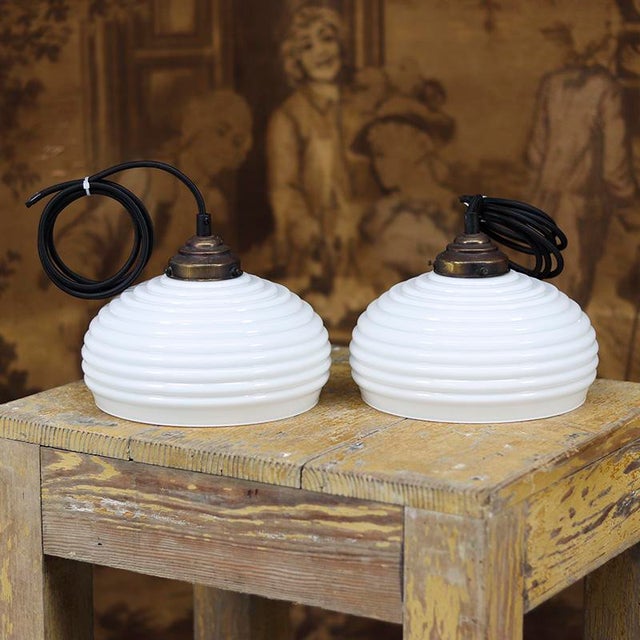 Art Deco Opaline Hanging Lamp For Sale - Image 3 of 5