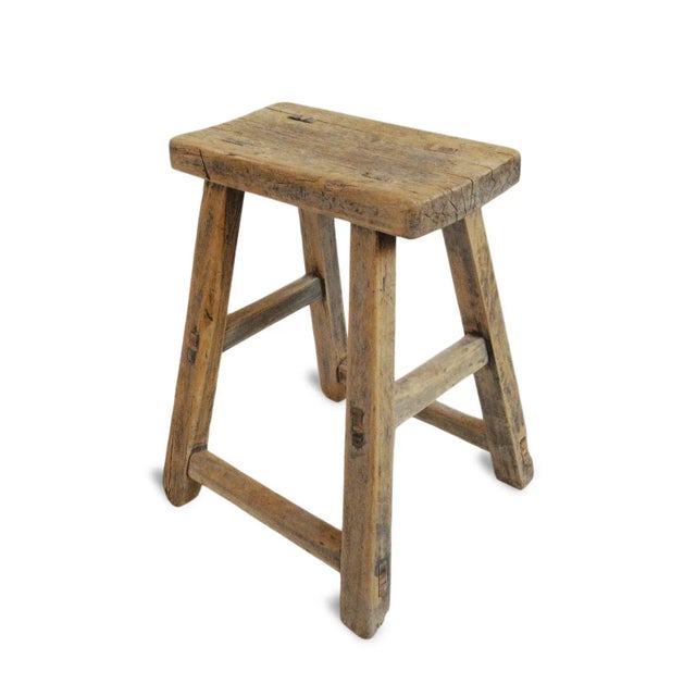 Mid 20th Century Vintage Elm Work Rustic Farm Stool For Sale - Image 5 of 11