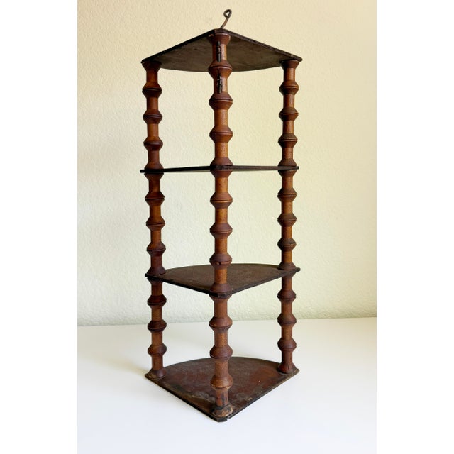 Antique Folk Art Spool Corner Shelf, Early 20th Century For Sale - Image 9 of 13