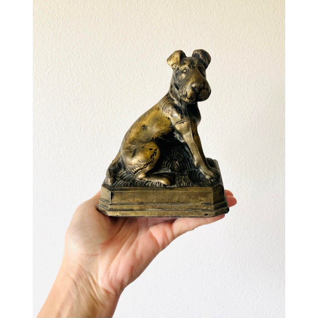 1940s Vintage Airedale Terrier Book Ends Dog Home Bronze Decor Set of 2 Heavy Office Library For Sale - Image 5 of 9
