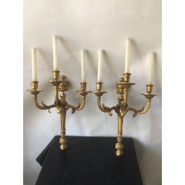 Late 19th Century Large Caldwell Style 1870s French Dore Bronze Classical Sconces - A Pair For Sale - Image 5 of 13