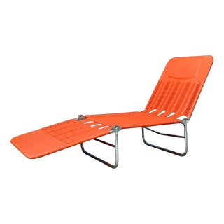 Folding Deck Chair in Aluminum and Orange PVC by Kurz, 1960s For Sale